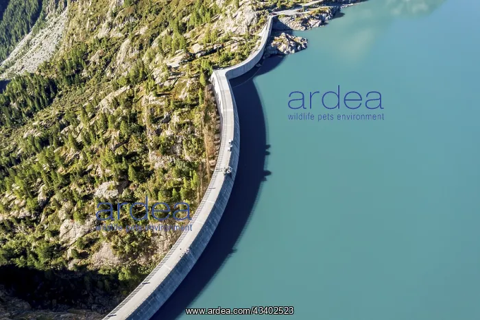 : Aerial view of reservoir dam and lake lac d Emosson : Aerial view of reservoir dam and lake lac d Emosson