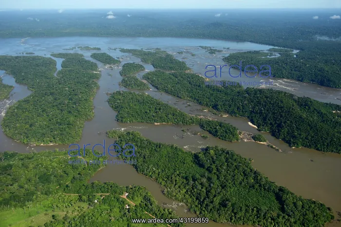 : Aerial view, river landscape, small islands in the : Aerial view, river landscape, small islands in the