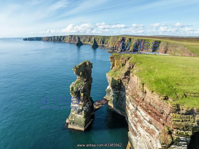 : Aerial view of the rugged coastal landscape at Duncansby H : Aerial view of the rugged coastal landscape at Duncansby H