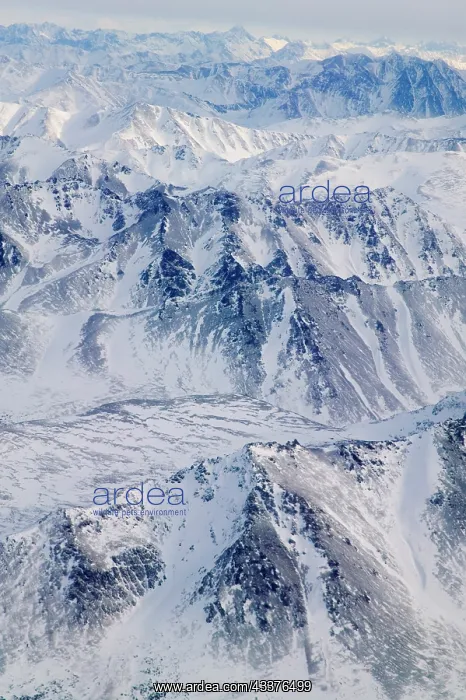 : Aerial view of snow covered mountain range, Alaska, USA : Aerial view of snow covered mountain range, Alaska, USA