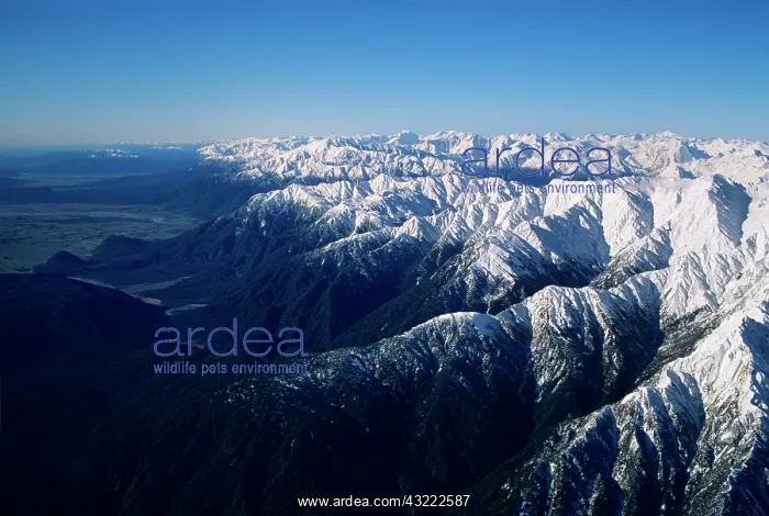 : Aerial view of the Southern Alps above the : Aerial view of the Southern Alps above the