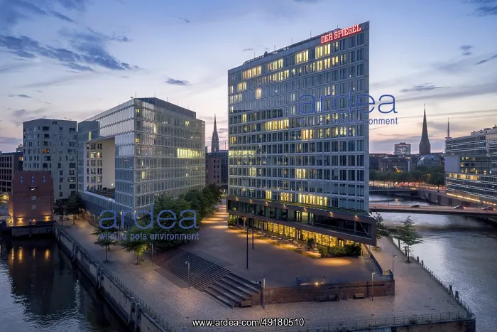 : Aerial view of the Spiegel building at Ericusspitze in Hamburg's HafenCity in the Brooktorkai neighbourhood : Aerial view of the Spiegel building at Ericusspitze in Hamburg's HafenCity in the Brooktorkai neighbourhood