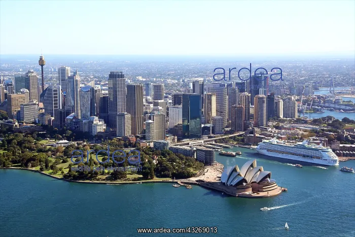 : Aerial view of Sydney city skyline, harbour, Opera : Aerial view of Sydney city skyline, harbour, Opera