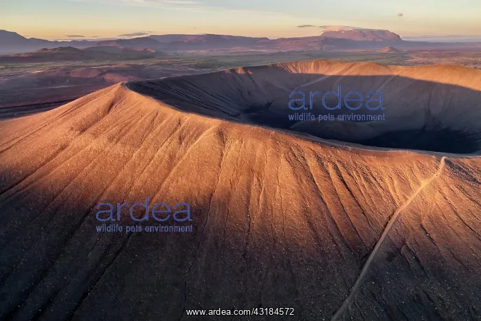 : Aerial view of the tuffring crater Hverfjall in : Aerial view of the tuffring crater Hverfjall in