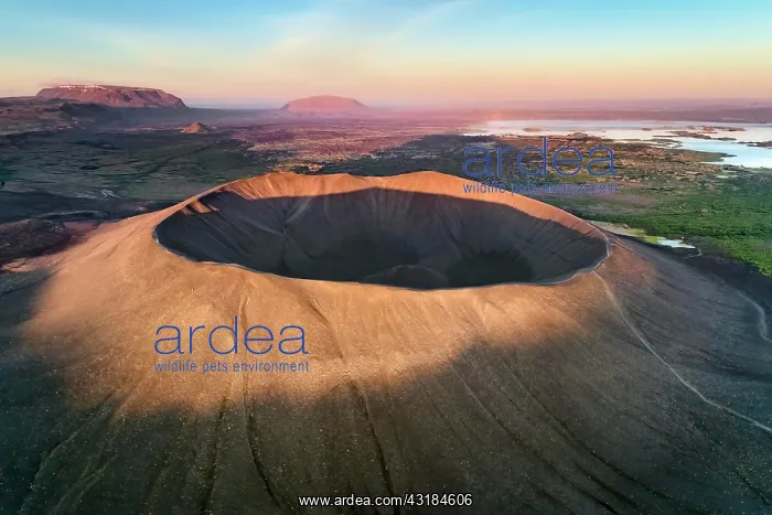 : Aerial view of the tuffring crater Hverfjall in : Aerial view of the tuffring crater Hverfjall in