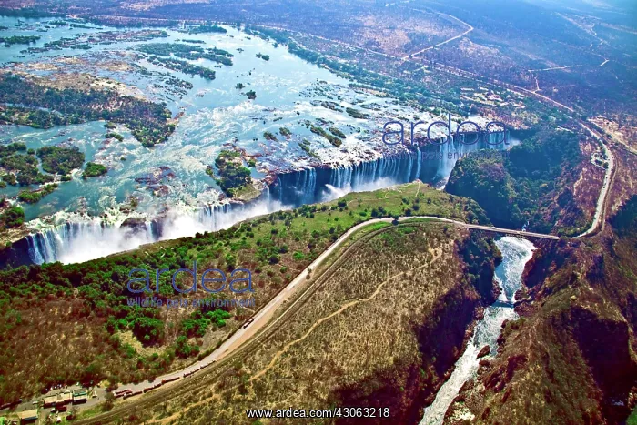 : Aerial view of Victoria Falls, Waterfall : Aerial view of Victoria Falls, Waterfall