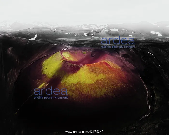 : Aerial view, volcanic crater with colourful sulphur : Aerial view, volcanic crater with colourful sulphur