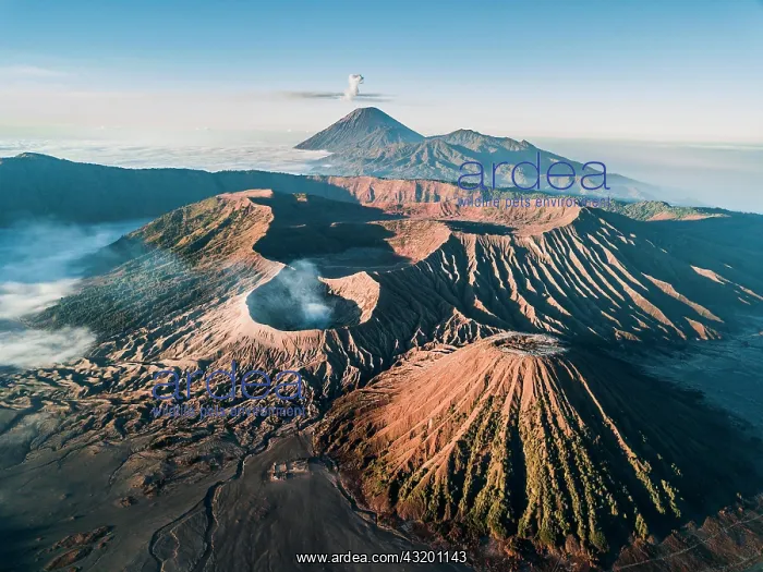 : Aerial view, volcanic landscape with several volcanic : Aerial view, volcanic landscape with several volcanic