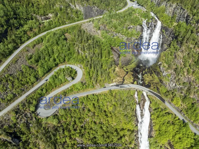 : Aerial view of waterfall Skjervsfossen, near Granvin : Aerial view of waterfall Skjervsfossen, near Granvin