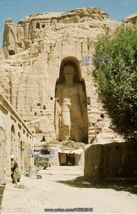 : AFGHANISTAN - Bamian, Buddha and village street : AFGHANISTAN - Bamian, Buddha and village street