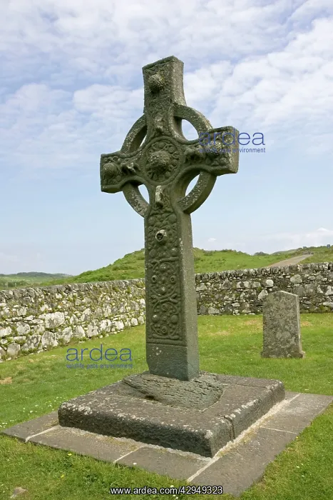 : Ancient eighth century carved celtic stone cross : Ancient eighth century carved celtic stone cross
