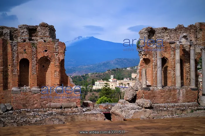  : Ancient theatre, Teatro Greco, behind volcano Etna
