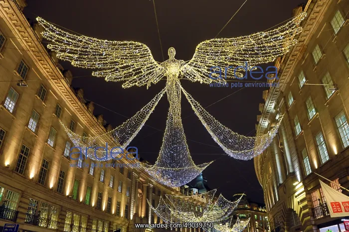 : Angel Christmas lights switched on in Regent Street, London : Angel Christmas lights switched on in Regent Street, London