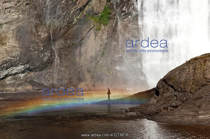 : Angler in front of the waterfall, Parc de la Chute : Angler in front of the waterfall, Parc de la Chute