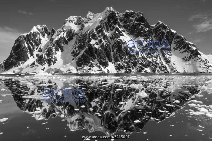 : Antarctica, Black and white image of mountain : Antarctica, Black and white image of mountain