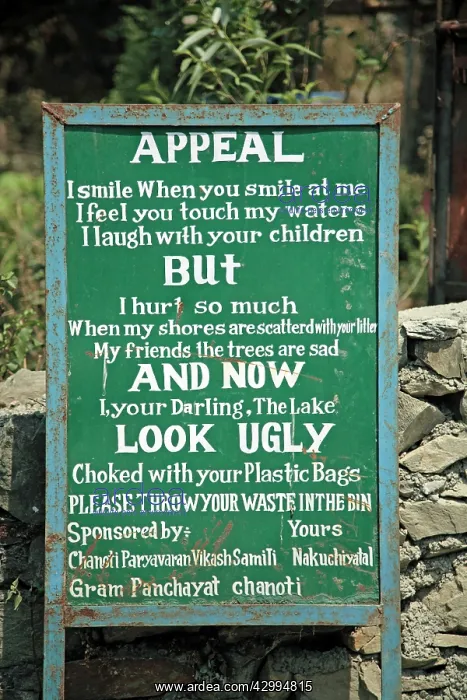 : Anti-litter Sign near one of the lakes close to : Anti-litter Sign near one of the lakes close to