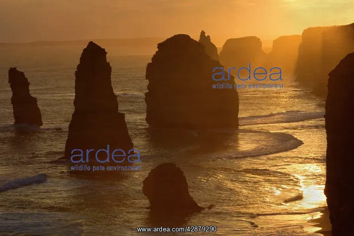: Twelve Apostles sunset - setting sun over the sandstone : Twelve Apostles sunset - setting sun over the sandstone