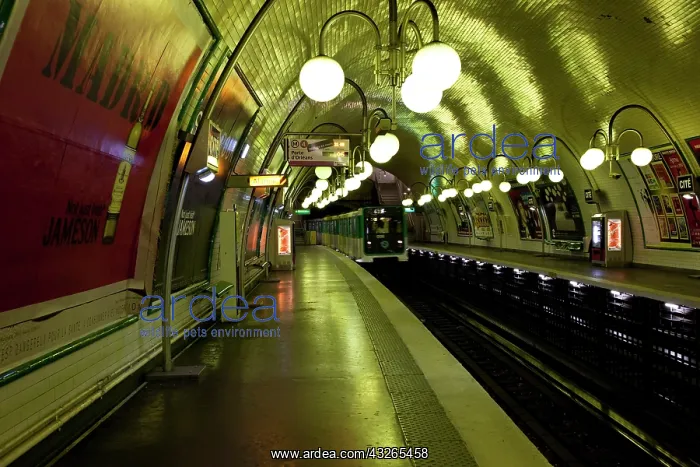 : Approaching train at the Bastille Metro : Approaching train at the Bastille Metro