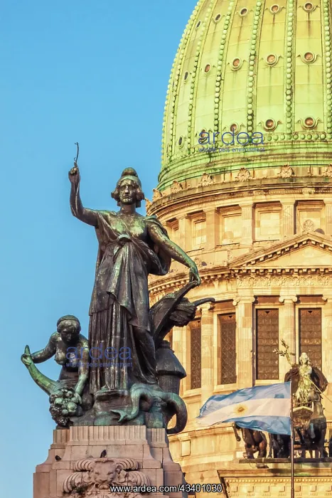 : Argentina, Buenos Aires. Statue in front of Capitol building : Argentina, Buenos Aires. Statue in front of Capitol building
