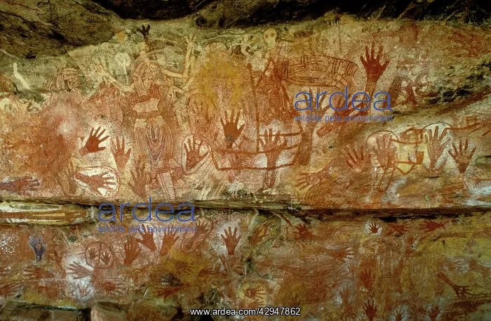 : Australia - aboriginal rock art hand stencils from : Australia - aboriginal rock art hand stencils from