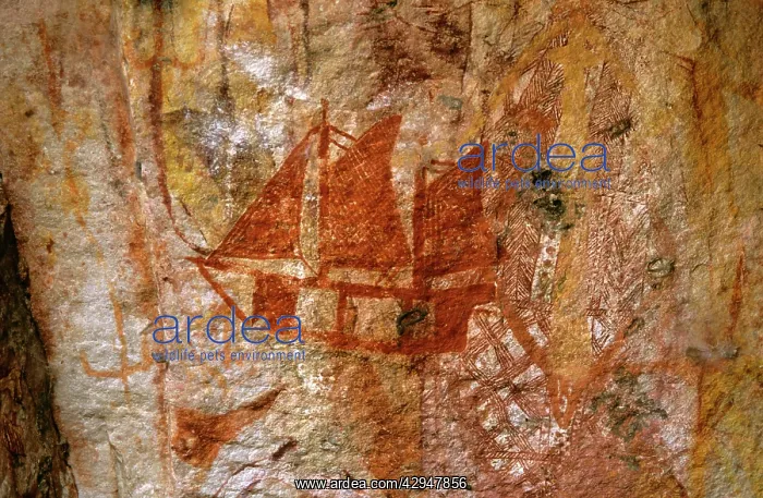 : Australia - rock art, a two-masted lugger from : Australia - rock art, a two-masted lugger from