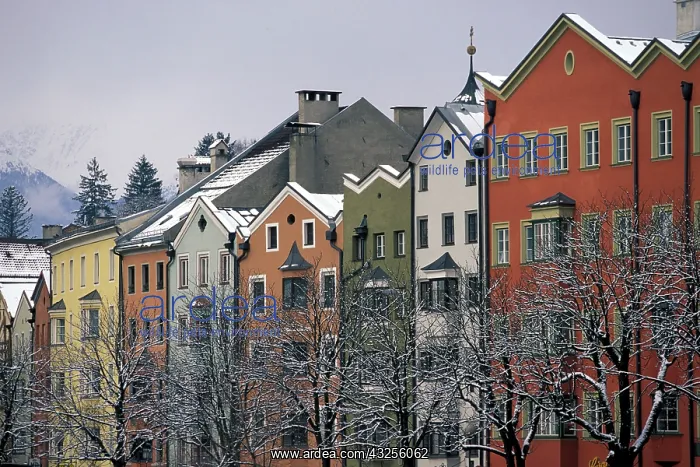 : Austria, Tirol, Innsbruck. Colorful buildings : Austria, Tirol, Innsbruck. Colorful buildings
