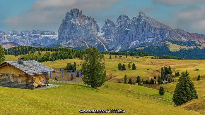 : Autumnal meadows and alpine huts on the Alpe di : Autumnal meadows and alpine huts on the Alpe di