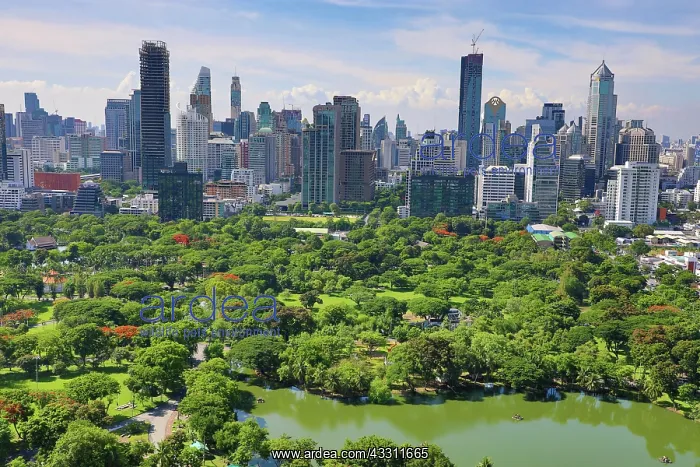 : Bangkok city skyline and Lumphini Park, Bangkok, Thailand : Bangkok city skyline and Lumphini Park, Bangkok, Thailand