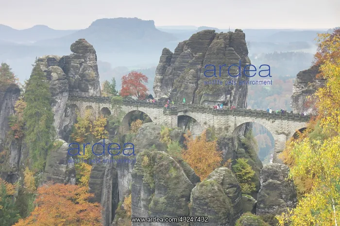 : Bastei Bridge in autumn Saxon Switzerland National : Bastei Bridge in autumn Saxon Switzerland National