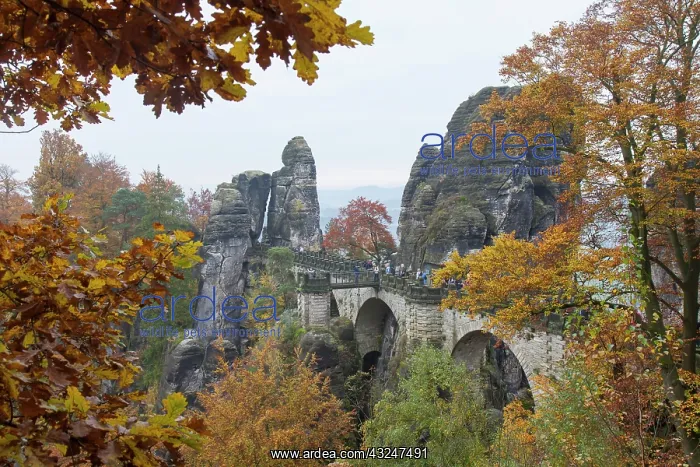 : Bastei Bridge in autumn Saxon Switzerland National : Bastei Bridge in autumn Saxon Switzerland National