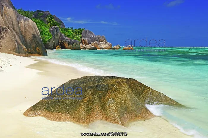 : Beach and granite rocks on the beach, Source d'Argent : Beach and granite rocks on the beach, Source d'Argent