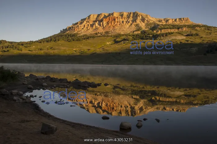 : Beartooth Butte reflecting in Beartooth Lake shortly : Beartooth Butte reflecting in Beartooth Lake shortly