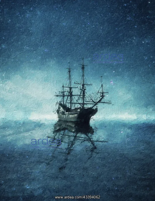 : Beautiful painting of a ghost ship floating on t : Beautiful painting of a ghost ship floating on t