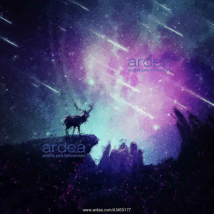 : Beautiful painting of a lonely deer on the top of : Beautiful painting of a lonely deer on the top of