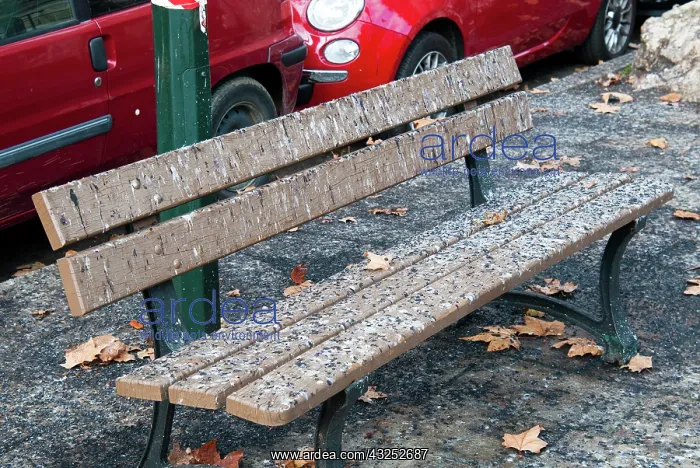 : Bench with bird droppings, Ajaccio, Corsica : Bench with bird droppings, Ajaccio, Corsica