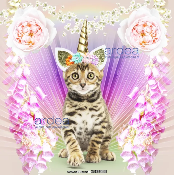 : Bengal Cat, kitten wearing unicorn horn head band : Bengal Cat, kitten wearing unicorn horn head band