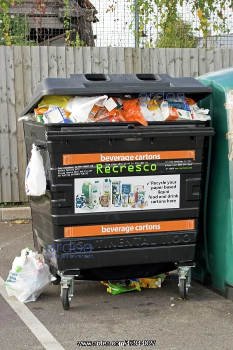 : Beverage carton recycling black bin Recresco Tesco car park : Beverage carton recycling black bin Recresco Tesco car park