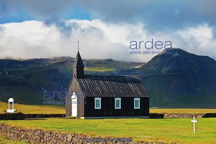 : Black wooden church off Bergen, Budir Kirka, Budir : Black wooden church off Bergen, Budir Kirka, Budir