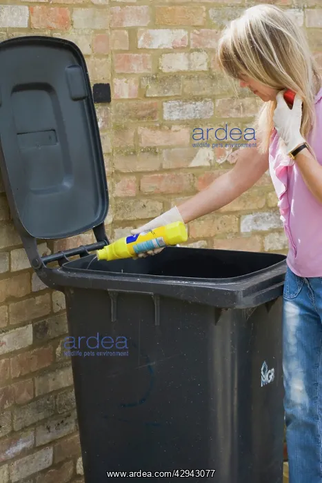 : Bleaching refuse bin after maggots have bred : Bleaching refuse bin after maggots have bred