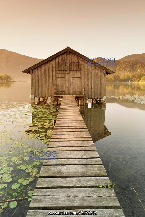 : Boat hut in Lake Kochel, Upper Bavaria, Bavaria : Boat hut in Lake Kochel, Upper Bavaria, Bavaria