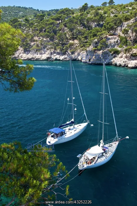 : Boats moored in the Calanques near Cassis : Boats moored in the Calanques near Cassis