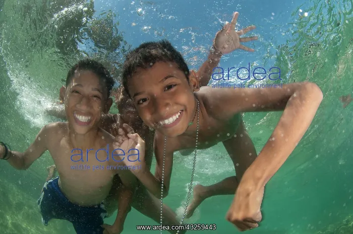  : Boys playing underwater in shallow water