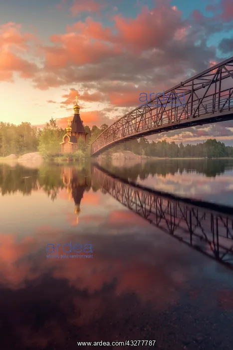 : Bridge and Church of St. Andrew at Vuoksi River : Bridge and Church of St. Andrew at Vuoksi River