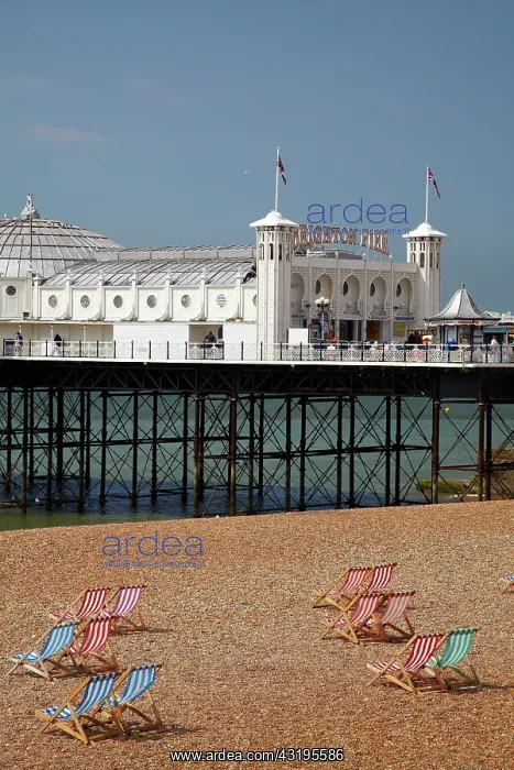 : Brighton Pier (c. 1899), and beach chairs, Brighton : Brighton Pier (c. 1899), and beach chairs, Brighton