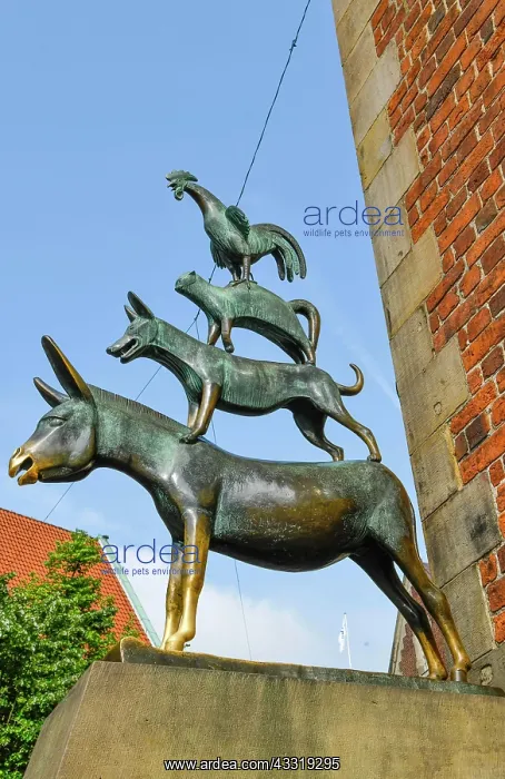 : Bronze sculpture, Bremen Town Musicians, Schoppensteel : Bronze sculpture, Bremen Town Musicians, Schoppensteel