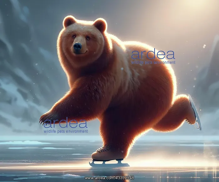 : A brown bear skating on the ice, AI generated, AI : A brown bear skating on the ice, AI generated, AI