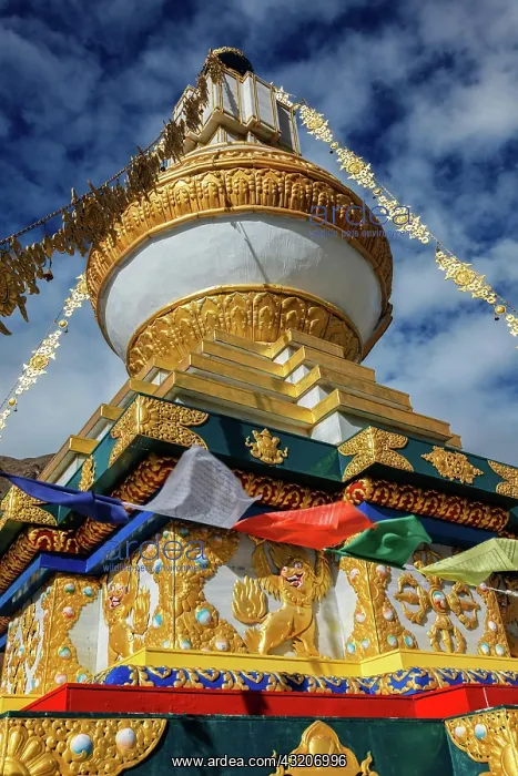 : Buddhist gompa with prayer flags. Tabo monastry : Buddhist gompa with prayer flags. Tabo monastry