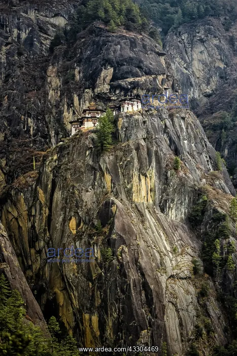 : Buddhist tiger nest monastery Taktshang on steep : Buddhist tiger nest monastery Taktshang on steep