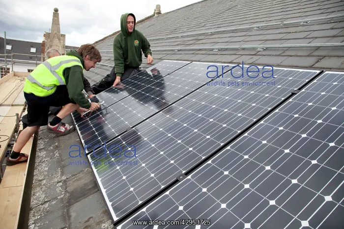  : Builders installlation solar PV panels on slate