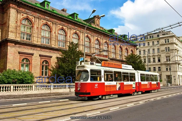 : Cable car moving down the Ringstrasse of : Cable car moving down the Ringstrasse of